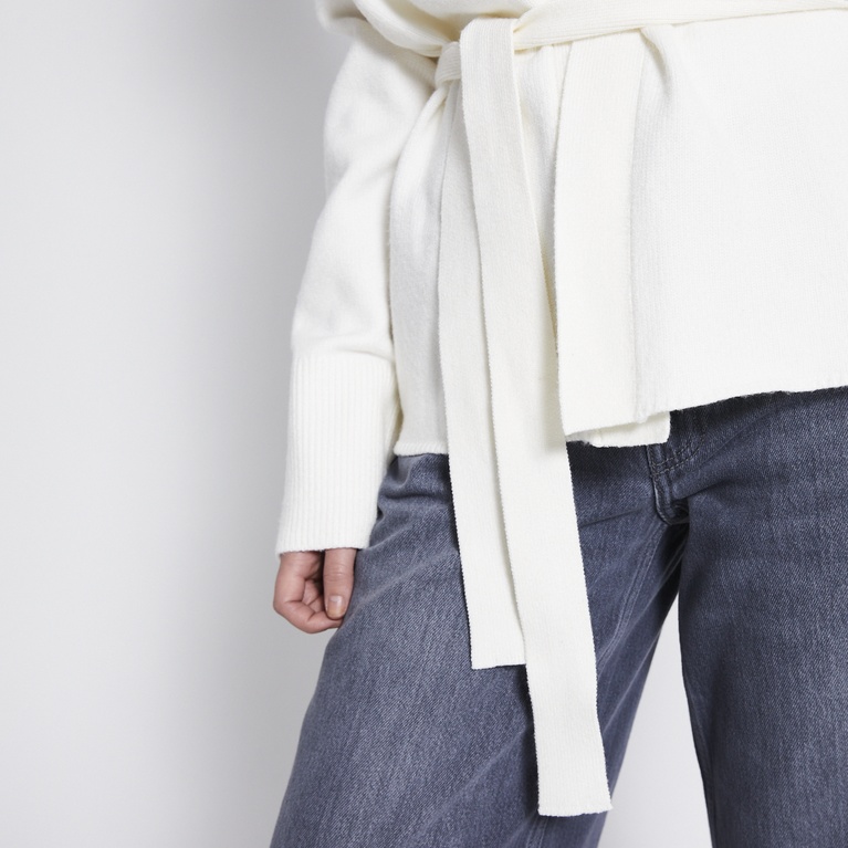 Tie waist knit cardigan "Colette" Off white